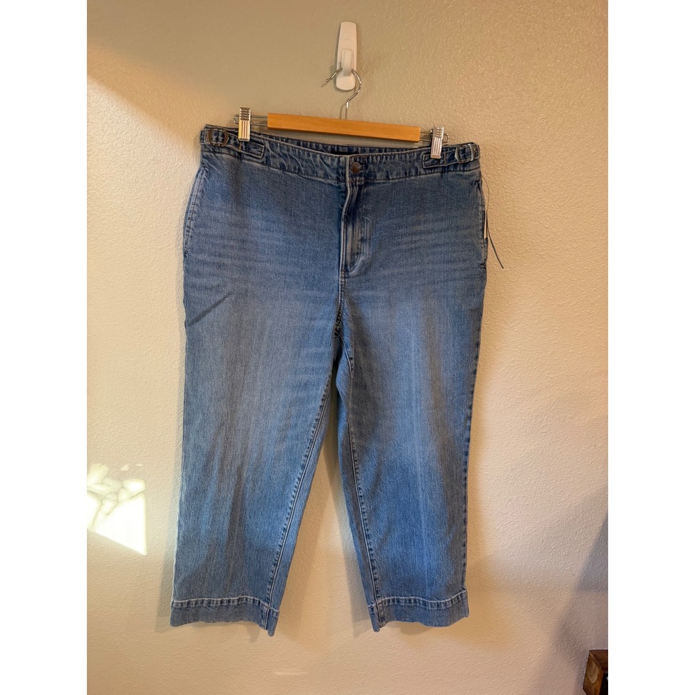 Talbots Straight Ankle Jeans Women 12P Blue Med Wash Side Buckle High Rise NWT